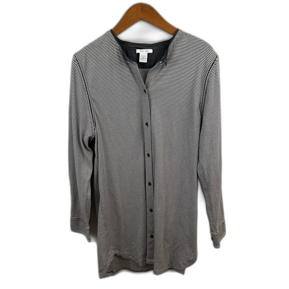 Joan Vass Grey & White Stripe Button-Up Mini Tunic Dress Size 2 - Picture 14 of 16